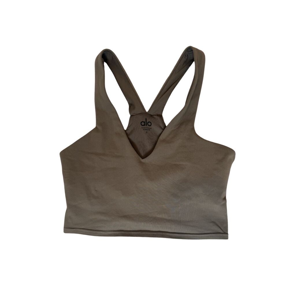 Alo Airbrush Real Bra Tank Olive Green Size S V Neck